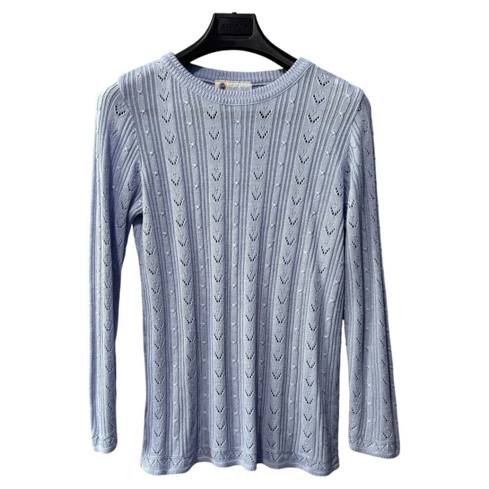 vtg Tanto Pelo Ladies Cotton Cable Crew Neck size large baby blue made in Canada